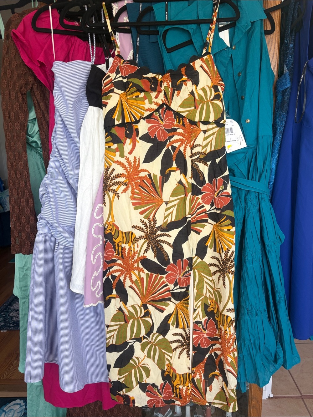 Tropical Floral Spaghetti Strap Midi Dress